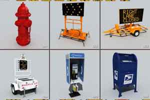 29个道路设施模型 监控摄像头 垃圾桶 公交站 供用电话亭【模型】