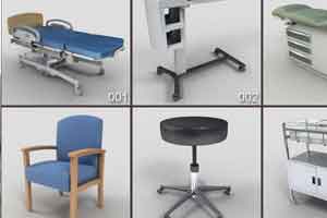25个医疗器械模型 医疗床 医疗桌子 检查仪器 X光机 椅子 独腿圆凳 医疗摆放桌【模型】