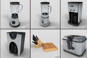 三维模型 25个小家电 榨汁机 菜刀 面包机 垃圾桶 铁铲子 厨房用品 FBX OBJ【模型】