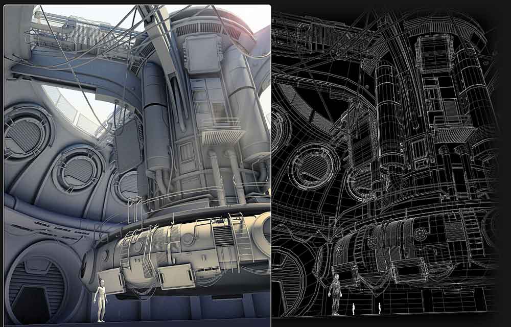 霸气的科幻工业机械建筑MAYA场景模型科幻工业基地飞船【模型】_San设计
