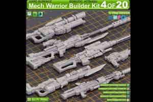 24个未来枪械 机枪 手枪 科幻枪模型【Artstation - Mech Warrior Hard Surface Kitbash 4 of 20 by Oleg Ushenok】