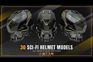 30个带纹理的头盔模型【30 Sci Fi Helmet Kitbash】
