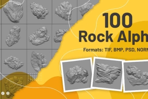 100个岩石笔刷alpha【artstation - Alpha House - 100 Rock Alpha】