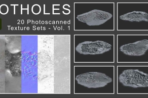 20个地面纹理集【Potholes - 20 Photoscanned Texture Sets - Vol. 1】