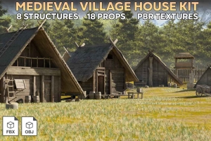 Blender中世纪房屋模型【Village House Kit】