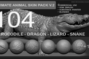 104个鳄鱼皮肤ZB\Blender笔刷【104 Animal Skinpack V2 for Zbrush/blender 和 Substance Painter】