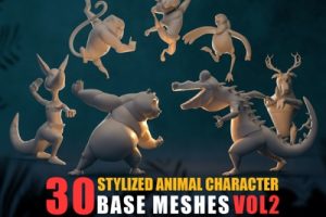30 个风格化的动物角色基础网格 - 第 2 卷【30 Stylized Animal Character Base Meshes - VOL 2】